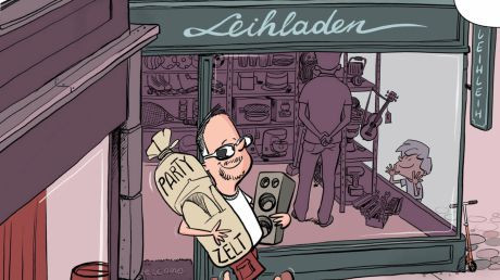 Bild vergrößern Zeichung eines Leihladens