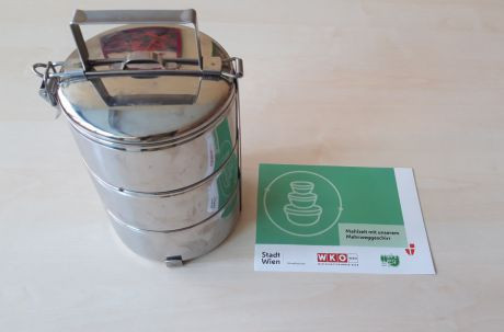 Metallbeh&auml;lter aus 3 Teilen und Freecard mit Information