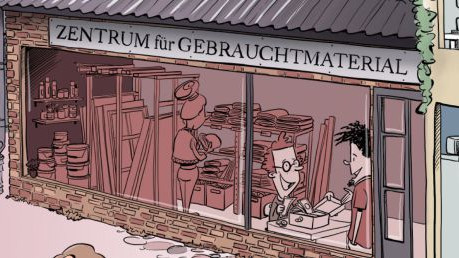 Zeichnung eines Zentrums f&uuml;r Gebrauchtmaterial
