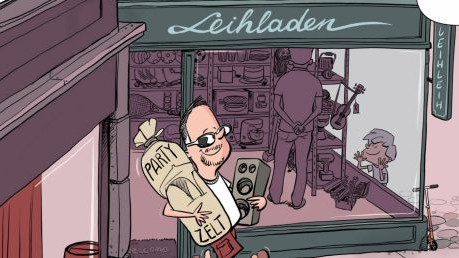 Zeichung eines Leihladens