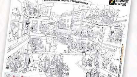 Cover des Ausmal-Posters BESSER LEBEN - NICHTS VERSCHWENDEN