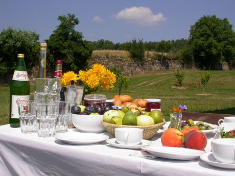Appetitliches und robustes Geschirr, Mehrweg-Glasflaschen und frisches regionales Obst -  f&uuml;r wenig Mist und zufriedene G&auml;ste